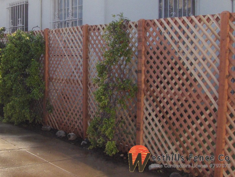 Redwood diamond lattice fence